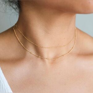 NWT Trendy 14k Gold Plated Satellite Choker Necklace Thin Beaded Layered Choker